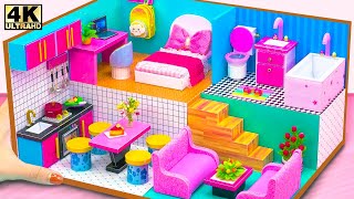 Cardboard DIY for Pink amp Blue Bedroom Bathroom Kitchen Living Room for Two  DIY Miniature House [upl. by Anneg331]