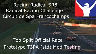 T3PA Prototype Mod test iRacing Radical Challenge at Spa Full Race [upl. by Cornwall]