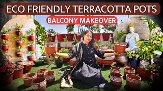 ECO Friendly Terracotta Pots  Balcony makeoverterracotta Pots With Stencils Design [upl. by Nauqed]