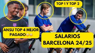 Salarios Barcelona 20242025 ¡Ansu TOP 4 ¿Cuánto DINERO ganan TODOS los jugadores del Barça [upl. by Ynohtnaed]