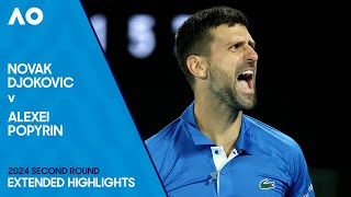 Novak Djokovic v Alexei Popyrin Extended Highlights  Australian Open 2024 Second Round [upl. by Nosreme]