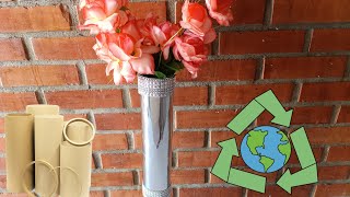 JARRÓN DECORATIVO DIY con TUBO DE CARTÓN RecicladoDecorative DIY Vase with Recycled Cardboard Tube [upl. by Inahet]