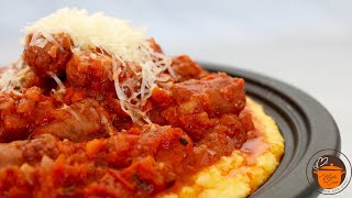 🔥 POLENTA CREMOSA CON SALSA DE SALCHICHA PARRILLERA🔥  nunca más vas a comer una polenta con grumos [upl. by Aneehsram382]