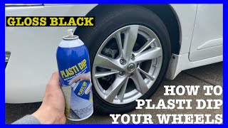 How to Plasti dip your WheelsRims  Gloss Black finish SO EASY [upl. by Ruosnam738]