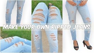 How to make Ripped Jeans  Distressed jeans DIY [upl. by Amieva617]