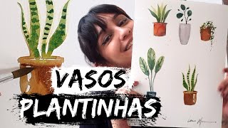 Como pintar VASINHOS com PLANTAS em AQUARELA  Aquarela para Iniciantes [upl. by Jasen]