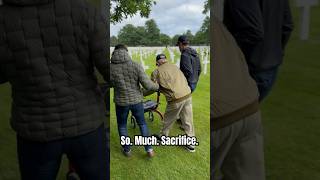 Flanked by actors Scott Gibson amp Christian Black WWII Vet Dennis Boldt visits the American Cemetery [upl. by Nabois]