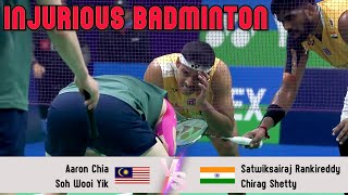 INJURIOUS BADMINTON  Aaron ChiaSoh Wooi Yik vs Satwiksairaj RankireddyChirag Shetty [upl. by Ahsirhcal706]