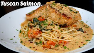 Creamy Tuscan Salmon  QUICK amp EASY Salmon Pasta Recipe SalmonRecipe MrMakeItHappen [upl. by Leslie]