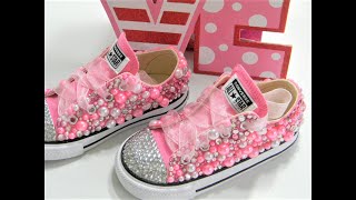 HOW TO EMBELLISH CONVERSE USING FLATBACK RHINESTONES AND PEARLS DIY TUTORIAL [upl. by Letnuahc]