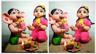 🙏Cute Bhai Ganesh Bahan maa Laxmi colour making [upl. by Arbuckle285]