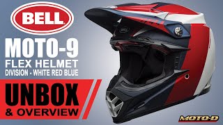 Bell MOTO9 Flex Division WhiteBlueRed Dirtbike Helmet  Unboxing  MOTOD Racing [upl. by Aenneea]