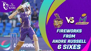 Fireworks from Andre Russell  6 Sixes  AD Knight Riders v MI Emirates  Match 12  DP World ILT20 [upl. by Anemolif28]