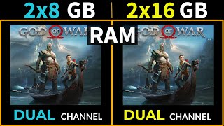 ✔️God of War  ✔️2x8 GB vs 2x16 GB RAM  ✔️16 GB vs 32 GB Dual Channel [upl. by Mcnair]