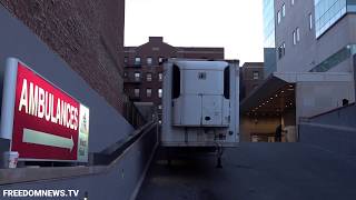 Refrigerated Truck Makeshift Morgue and Tents set up Behind Astoria Hospital [upl. by Eppesuig]