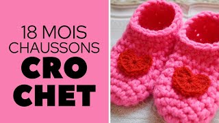 Chaussons Bébé au Crochet pour la SaintValentin 18 Mois Baby Shoes [upl. by Dibri]