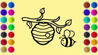 Coloring Honey Bees and Beehives Using Colored Sand  Sand Painting  Coloring Page [upl. by Gussi]