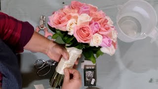 How to make a perfect 36 roses hand tied bridal bouquet [upl. by Yirinec]