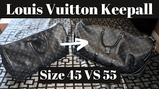 Louis Vuitton Keepall SIZE COMPARISON Monogram Eclipse 45 vs 55 Duffle Virgil Abloh LV Bandouliere [upl. by Hollenbeck971]