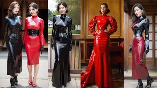 EYE CATCHING AND ELEGANT PU LEATHER LATEX DRESSES 😍  OUTFIT LONG SHORT SLIM PARTY WEAR leather [upl. by Jack]