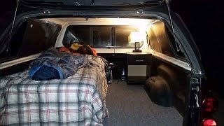 Boondocking  Home Made Truck Canopy Camper Setup Camping In Winter 10 Degrees [upl. by Catima]