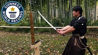 Martial Arts Master Attempts Katana World Record  Guinness World Records [upl. by Tertius]