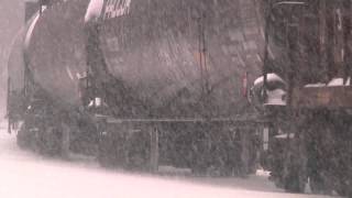 021314 BLIZZARD  CSX Freight Train in Becket MA along Depot Street [upl. by Pirbhai921]