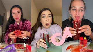 CHAMOY PICKLE KIT MUKBANG  tiktok compilation  asmr spicy sour eating asmr tiktok mukbang [upl. by Ehudd]