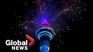 New Years 2021 Auckland New Zealand rings in New Year with fireworks show [upl. by Aivle]