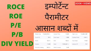 PE  EPS  ROCE  ROE  PB  MARKETCAP  DIVIDEND YIELD EXPLAINATION [upl. by Arun]