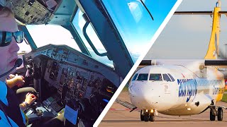 Cockpit Full Flight with ATC Aurigny ATR72 Manchester to Guernsey [upl. by Forster]