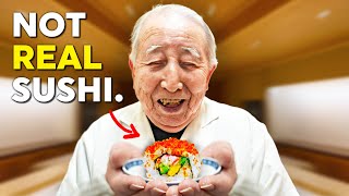 90 yr old Sushi Chef tries American Sushi for the First Time [upl. by Nnewg]