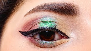 Green eyeshadow Tutorial using Colourpop  Green glitter brown eye  Golden Green EyeMakeup Tutorial [upl. by Ennadroj]