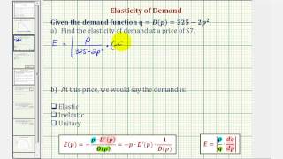 Ex Elasticity of Demand  Quadratic Demand Function [upl. by Olodort]