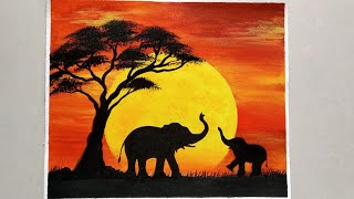 African Sunset  How to Paint AFRICAN SUNSET  Step by step Acrylic painting for Beginners [upl. by Welsh]