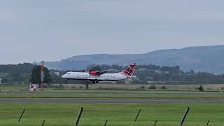 ATR72600 Loganair GLMTC arriving in a rainy Glasgow International Airport from Stornoway aviation [upl. by Alexandrina]