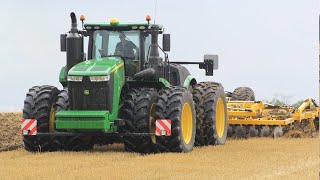 John Deere 9570R with twin wheels pulling heavy Bednar Terraland in hilly conditions  TAKE II [upl. by Eeresed997]