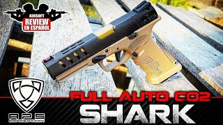 APS SHARK FULL AUTO CO2  Airsoft Review en Español  Test Shot [upl. by Devin]