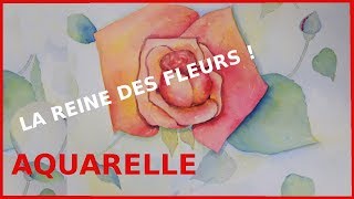 AQUARELLE  UNE ROSE STYLISÉE PAS A PAS FACILE POUR COMMENCER LES FLEURS [upl. by Nodnrb]