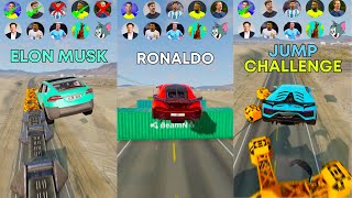 🚘CR7 vs Messi vs MrBeast vs Elon Jump Challenge 2 ⚽️ beamngdrive football  Lets Crash Beam [upl. by Chico619]