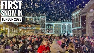 London Christmas Evening Lights Tour  London Snow in Covent Garden  London Winter Walk 4K HDR [upl. by Sirc]