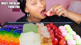 MOST POPULAR FOOD FOR ASMR Part 1 POPPING BOBA ALOE VERA HONEYCOMB TANGHULU MOCHI NO TALKING 먹방 [upl. by Nnylatsyrk163]