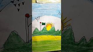 Rising sun scenery  beautiful Pakistani flag drawing easy shorts [upl. by Gussi]