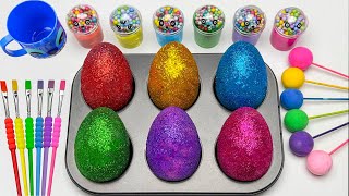 Fun Satisfying Video  Mixing All Lollipops amp Rainbow Eggs from Glitter Slime  Cutting ASMR [upl. by Saxon]