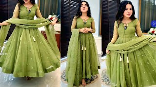 Anarkali frockorgenza anarkali frock cutting amp stichingLong frock16 panel anarkali frock sewing [upl. by Nuawed]