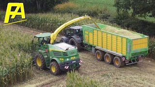 MaisAction JOHN DEERE 8600i Maishäcksler  XXL Abfahrer Flotte Mais häckseln 2021 [upl. by Cirdla]