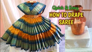 Quick amp Easy 2 step saree draping for Varamahalakshmi Kalasha  How to drape Saree for Varalakshmi [upl. by Ahsinrat181]