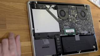 MacBook aufrüsten SSD oder HDD 2 Festplatten statt CD Laufwerk [upl. by Ehrsam572]