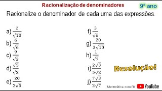 Racionalize o denominador de cada uma das expressões [upl. by Northey484]