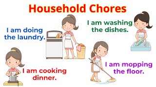 Household Chores with sentences  Action Verbs For Beginner Daily English  English Sentences [upl. by Fuhrman]